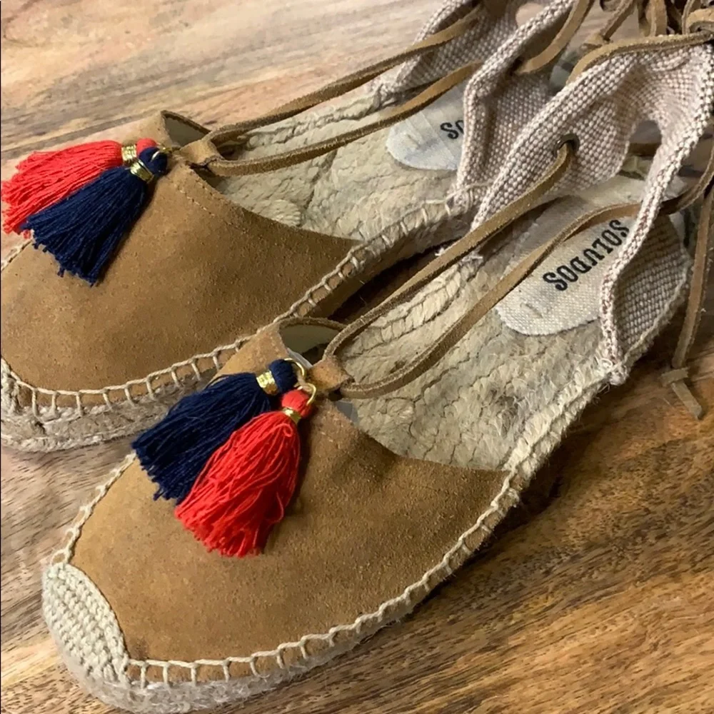 Soludos | Lace Up Suede Espadrilles Red/Blue Tassels